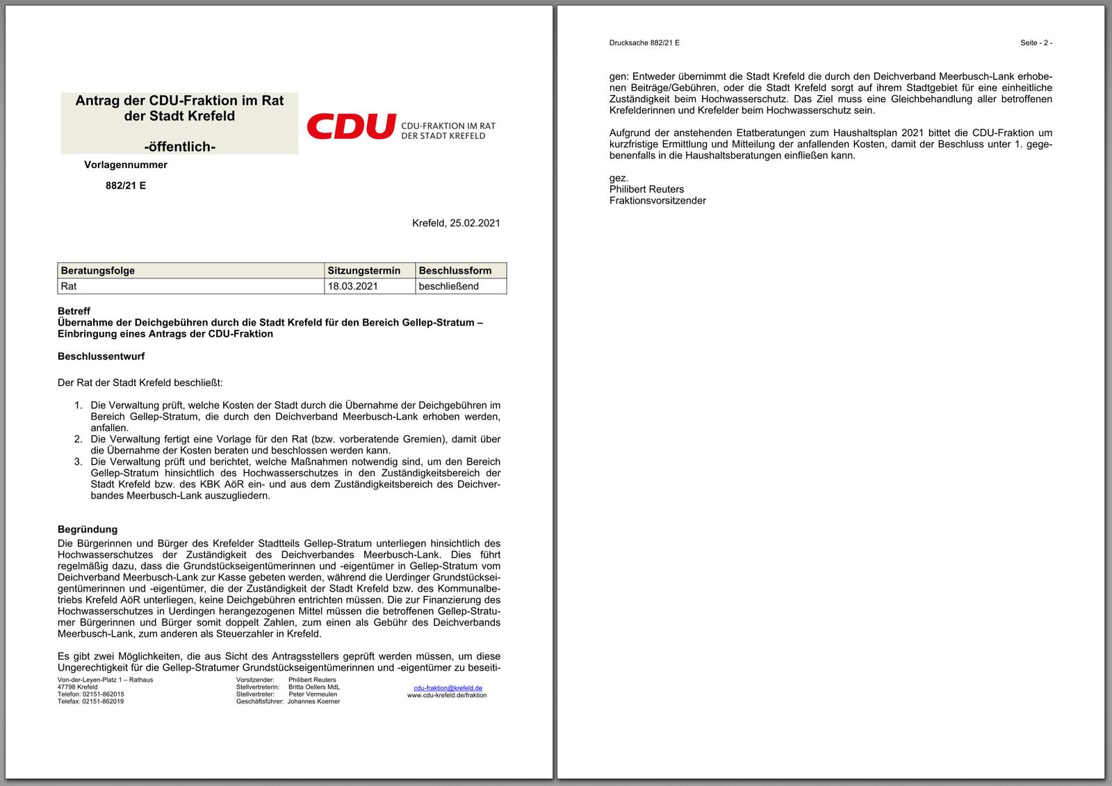 Übernahme der Deichgebühren für Gellep-Stratum - Ortsverband der CDU Gellep-Stratum