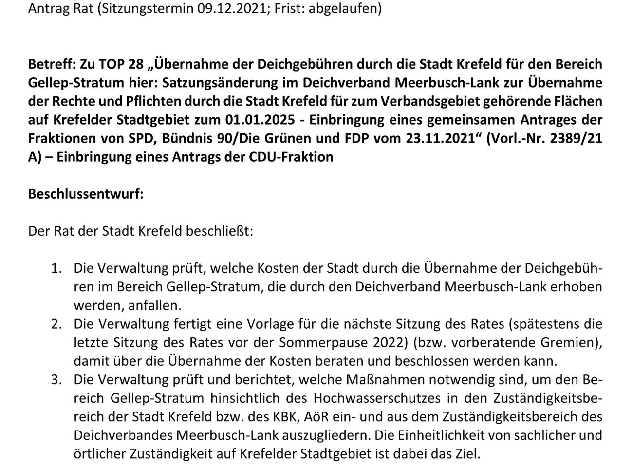 (die 2.) Übernahme der Deichgebühren für Gellep-Stratum - Ortsverband der CDU Gellep-Stratum