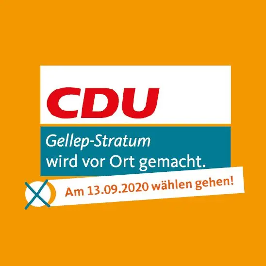 Das Logo der DCU Gellep-Stratum, mit Datum der Kommunalwahl im September 2020