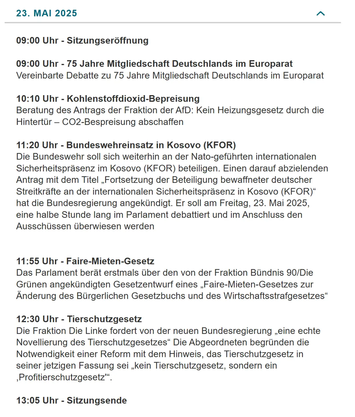 23.05.2025: 8. Sitzung des Bundestages Liste des Tagesprogramm für die 8. Bundestagssitzung