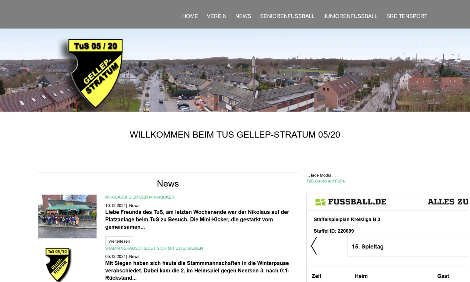 Screenshot von der Webseite "TUS Gellep 05/20"