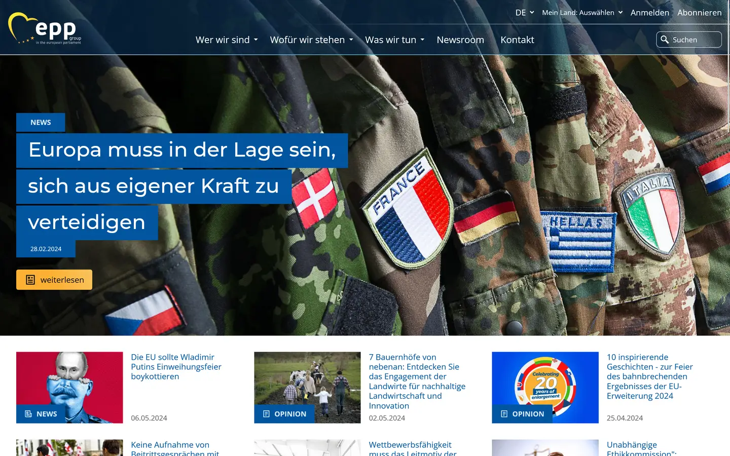 Screenshot von der Webseite "EVP Group"