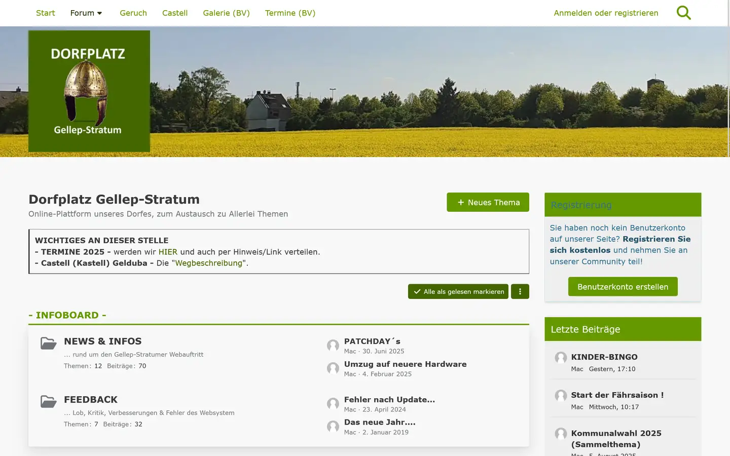 Screenshot von der Webseite "Dorfplatz Gellep-Stratum"
