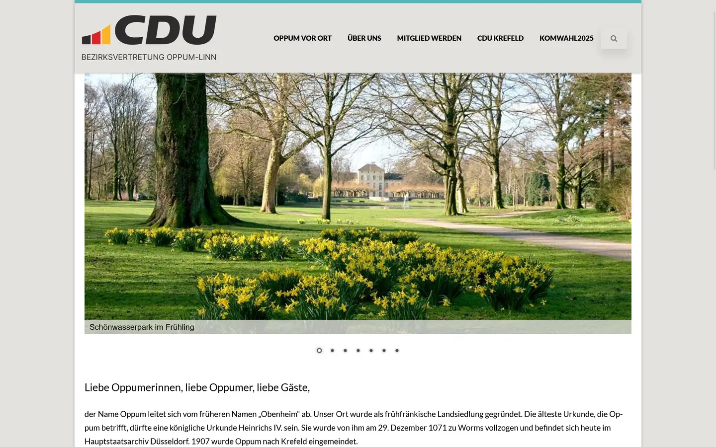 Screenshot von der Webseite "CDU OV KR-Oppum"