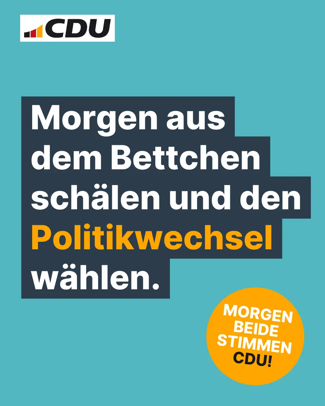 Kachel mit dem text,
 dass Morgen die Wahl stattfindet