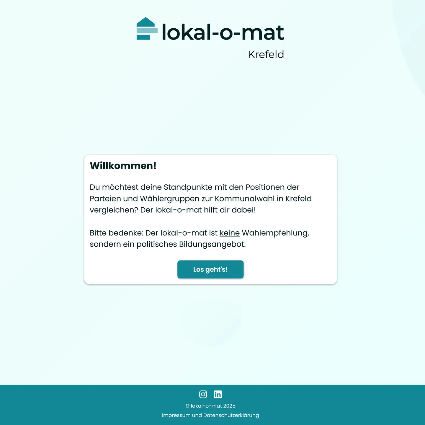 Screenshot der Website lokal-o-mat für die Stadt Krefeld