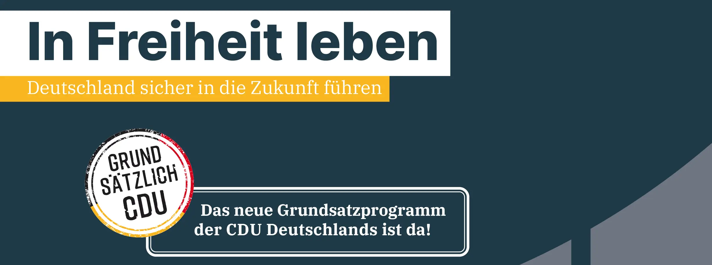 cdu-grüner Hintergrund,
 CDU Logo,
 Text: Die Grundsatzprogramme der CDU Deutschlands. Darunter die 4 Cover der Grundsatzprogramme von 1978,
 1994,
 2007 und 2024