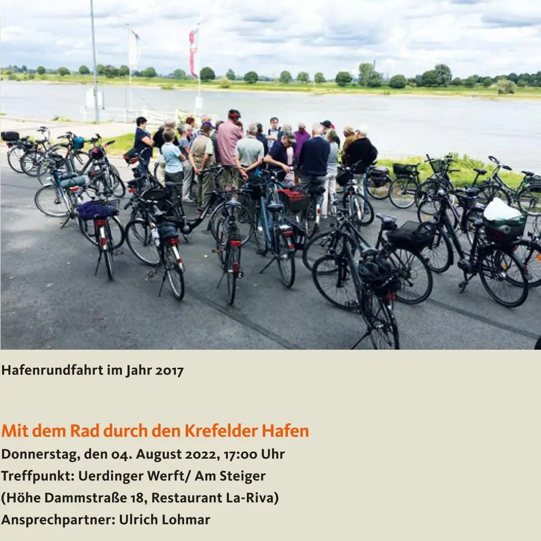 Uerdingen,
 Hafengelände am Steiger,
 viele Teilnehmer zur Radtour in den Hafen von Krefeld