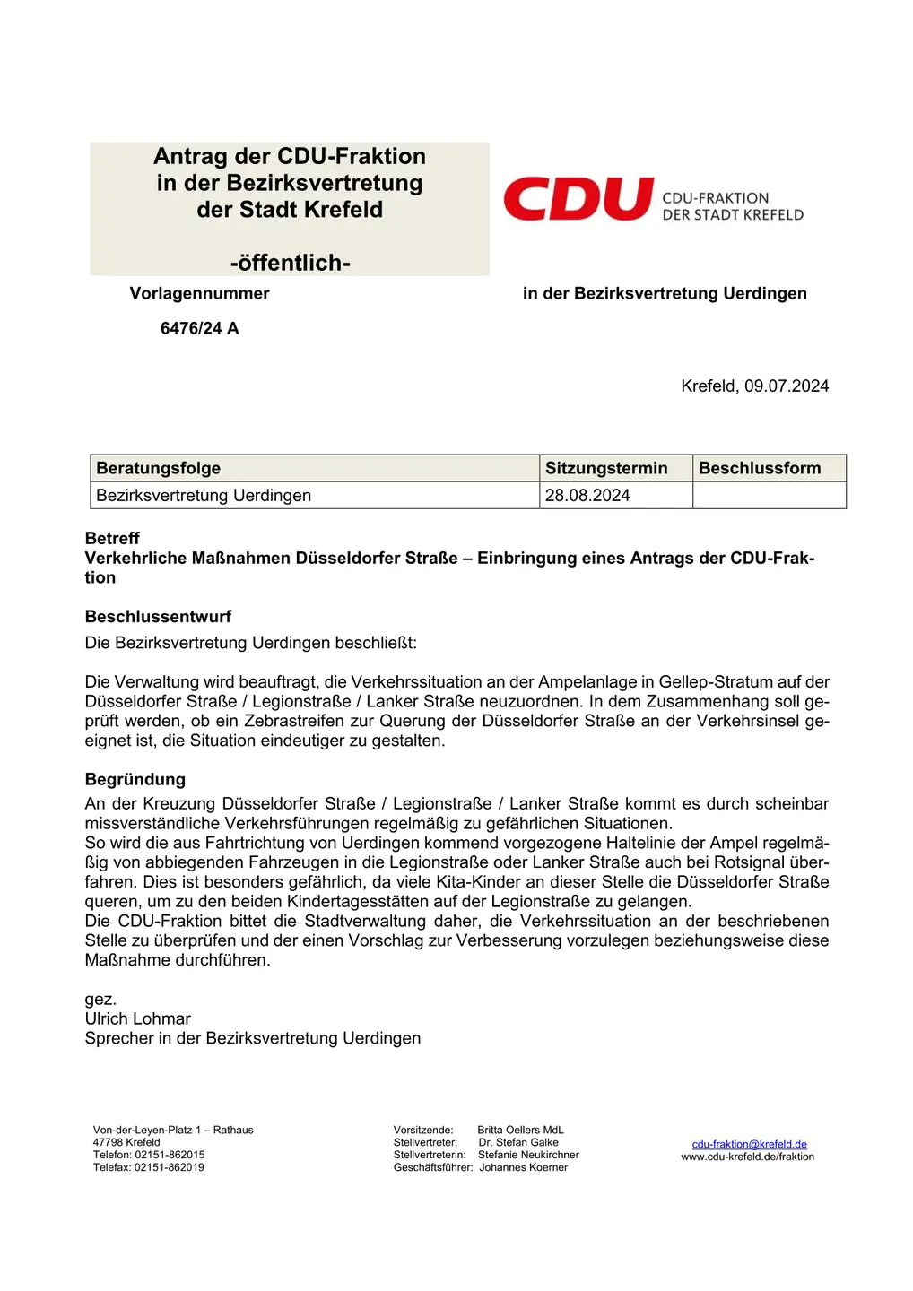 Scrennshot des CDU-Antrag mit Beschlussentwurf und Begründung