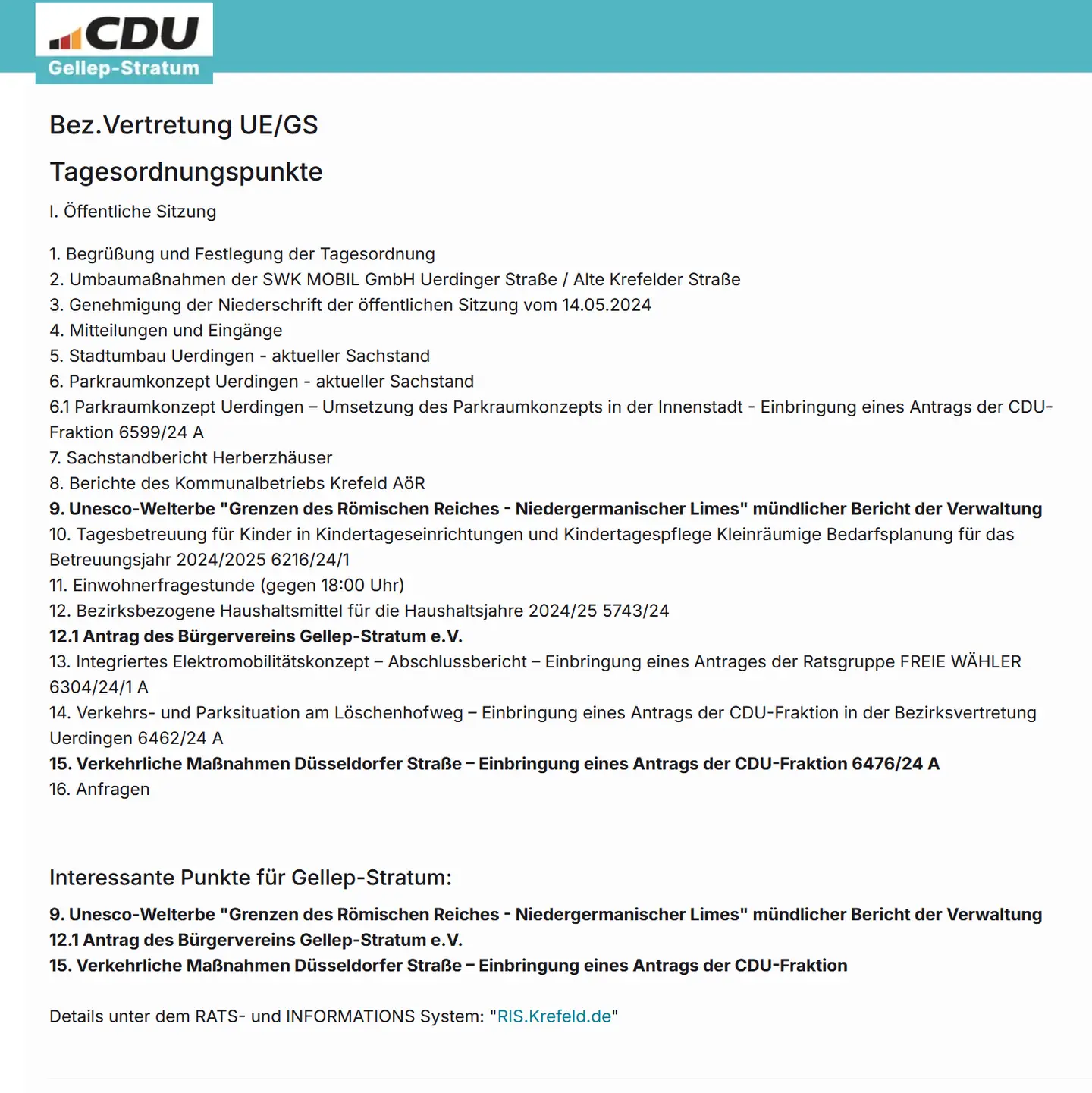 Screenshot des Termins für die BZS am 28.8. mit Tagesordnungspunkten,
 etc.