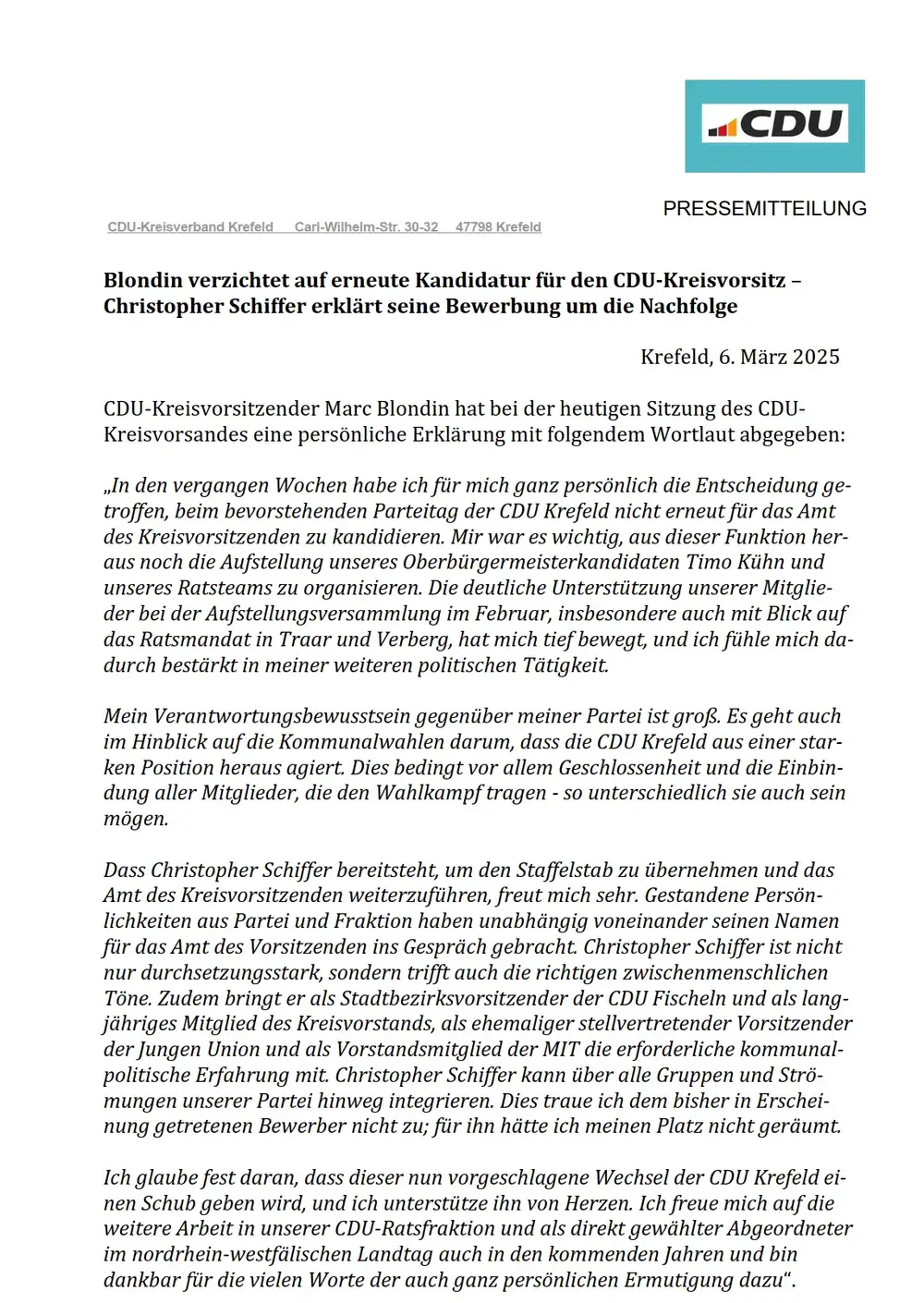 Text der Pressemitteilung (Seite 1)